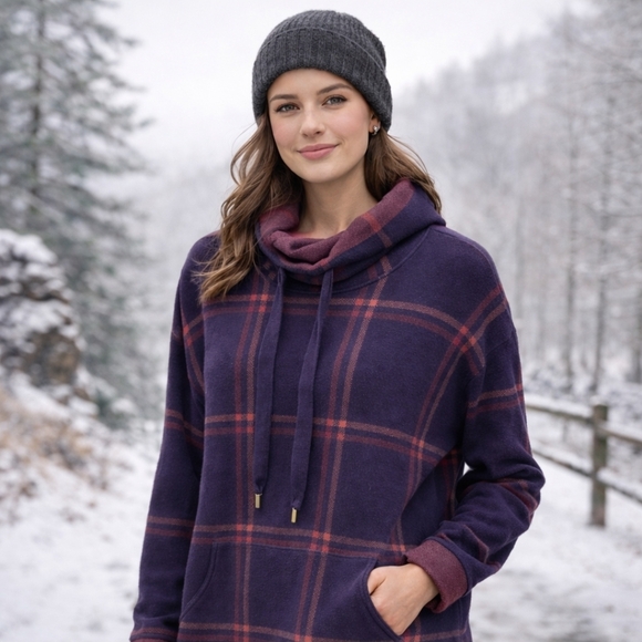 Max Studio Women’s XL Plaid Cowl Neck Sweater Pullover Cozy Fall Winter - Picture 2 of 9